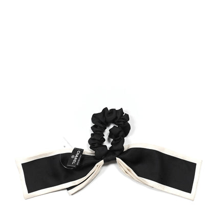 Chanel Silk Hair Tie Black Ivory 2 of 4
