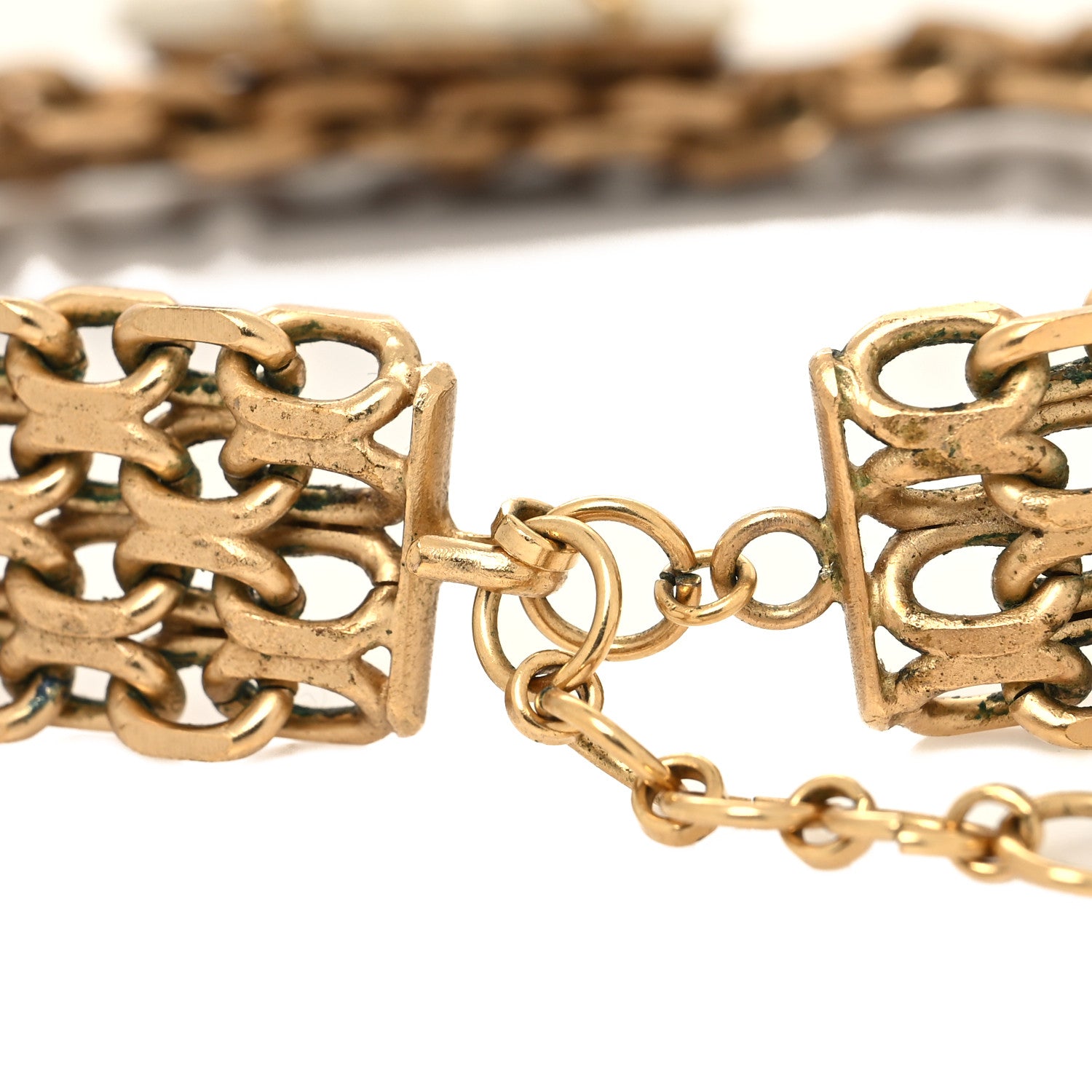 Chanel Metal Chain Mother of Pearl CC Camellia Choker Necklace Gold 4 of 5