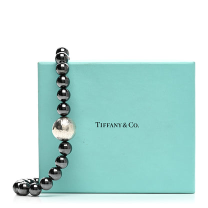 Tiffany Sterling Silver Hematite Hammered Bead Station Necklace 5 of 5
