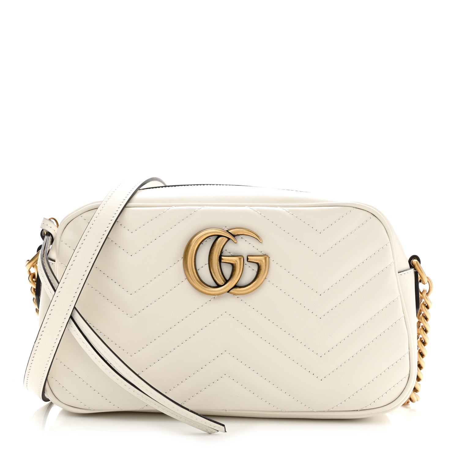 Gucci Calfskin Matelasse Small GG Marmont Chain Shoulder Bag White 1 of 10