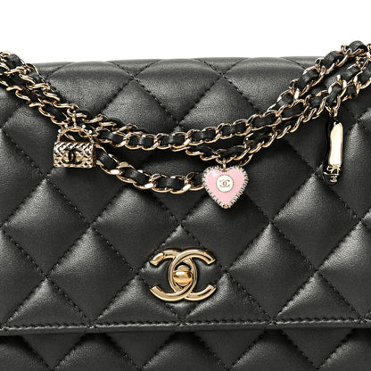 Chanel Pearly Lambskin Quilted Charms Wallet On Chain WOC Black 9 of 11