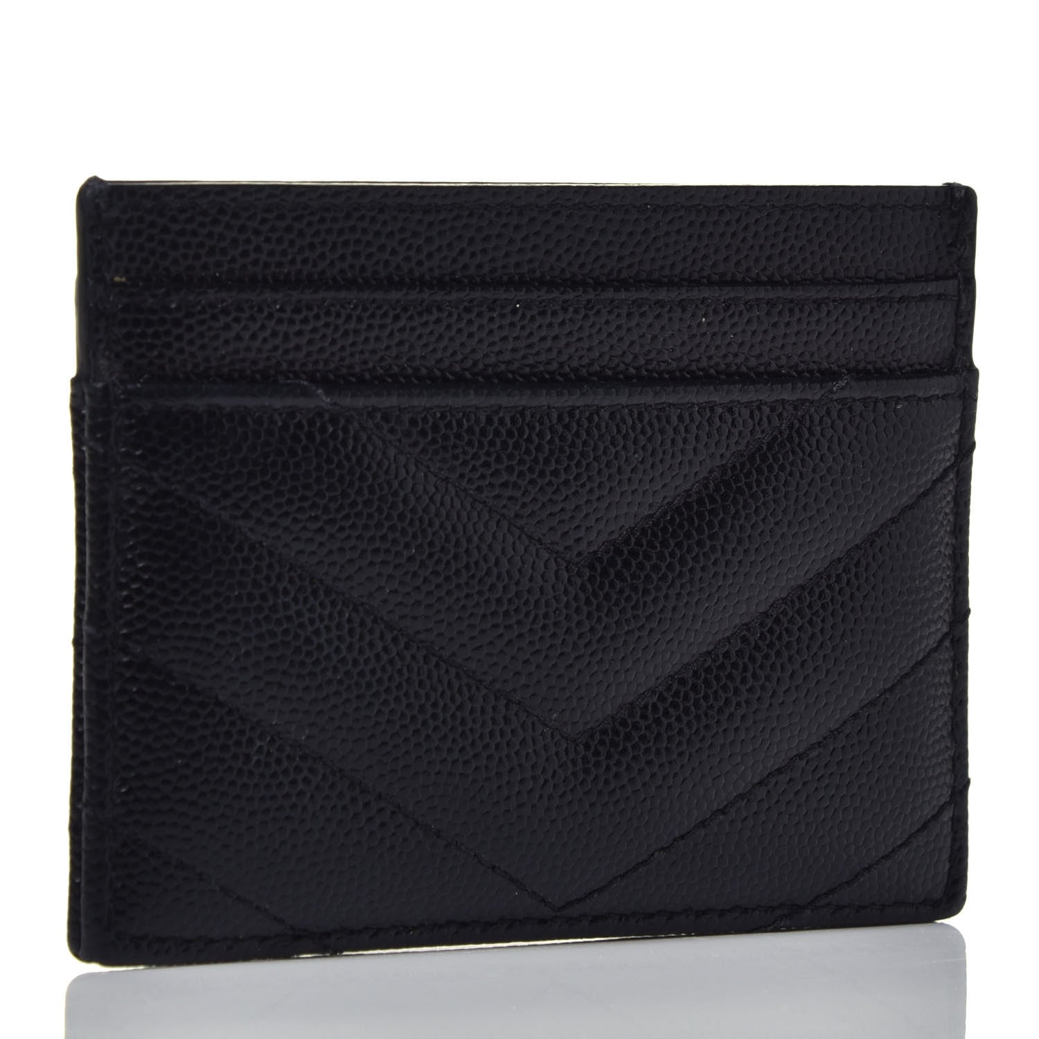 Saint Laurent Grain De Poudre Matelasse Chevron Monogram Credit Card Case Black 3 of 7