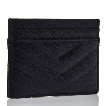 Saint Laurent Grain De Poudre Matelasse Chevron Monogram Credit Card Case Black 3 of 7