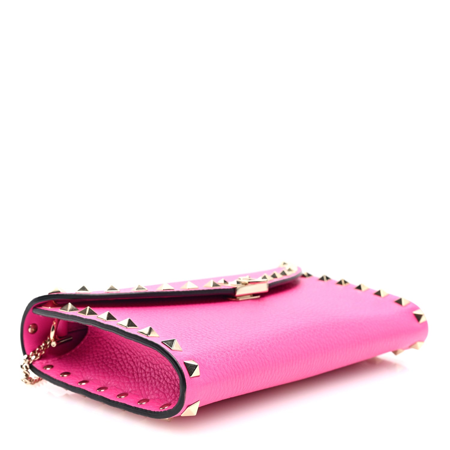 Valentino Garavani Grainy Calfskin Rockstud Flip Lock Wallet With Chain Pink PP 5 of 10