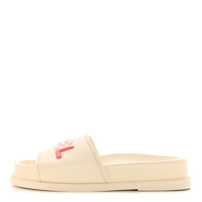 Chanel Lambskin Cha-Nel Mule Sandals 39 Ivory Multicolor 1 of 11