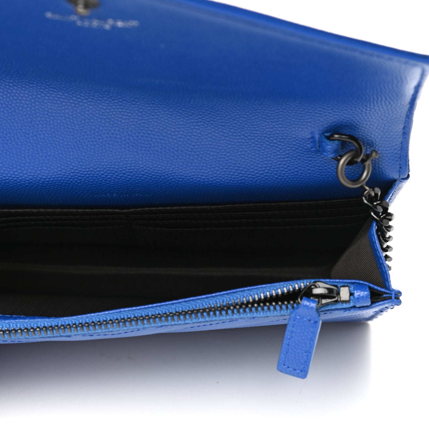 Grain De Poudre Matelasse Chevron Monogram Envelope Chain Wallet Blue Majorelle