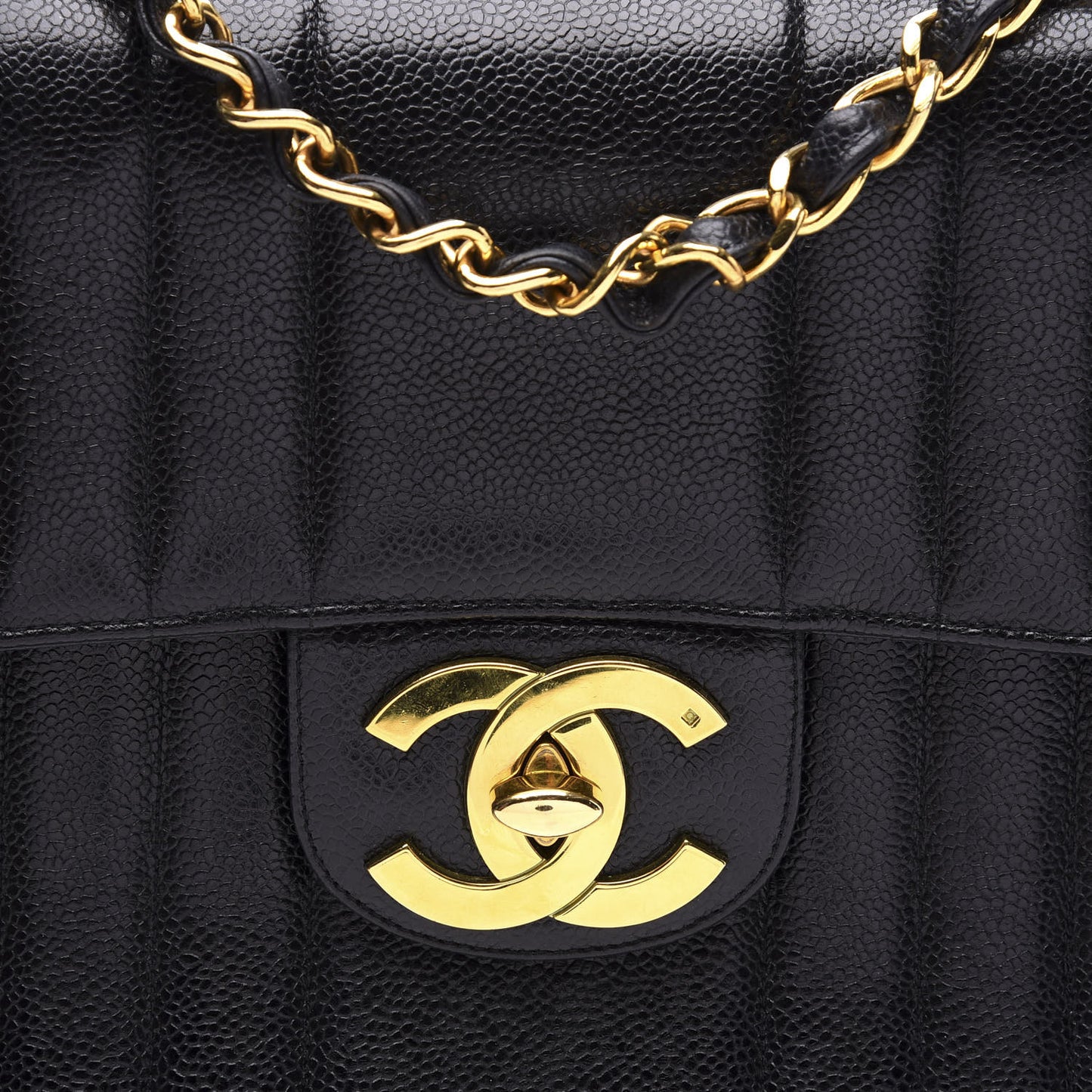 Caviar Vertical Quilted Jumbo Single Flap Black