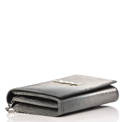 Saint Laurent Metallic Sparkle Fabric Monogram Chain Wallet Charcoal 4 of 7