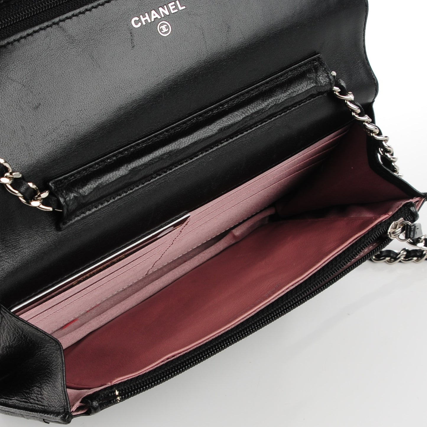 Lambskin Camellia Wallet on Chain WOC Black