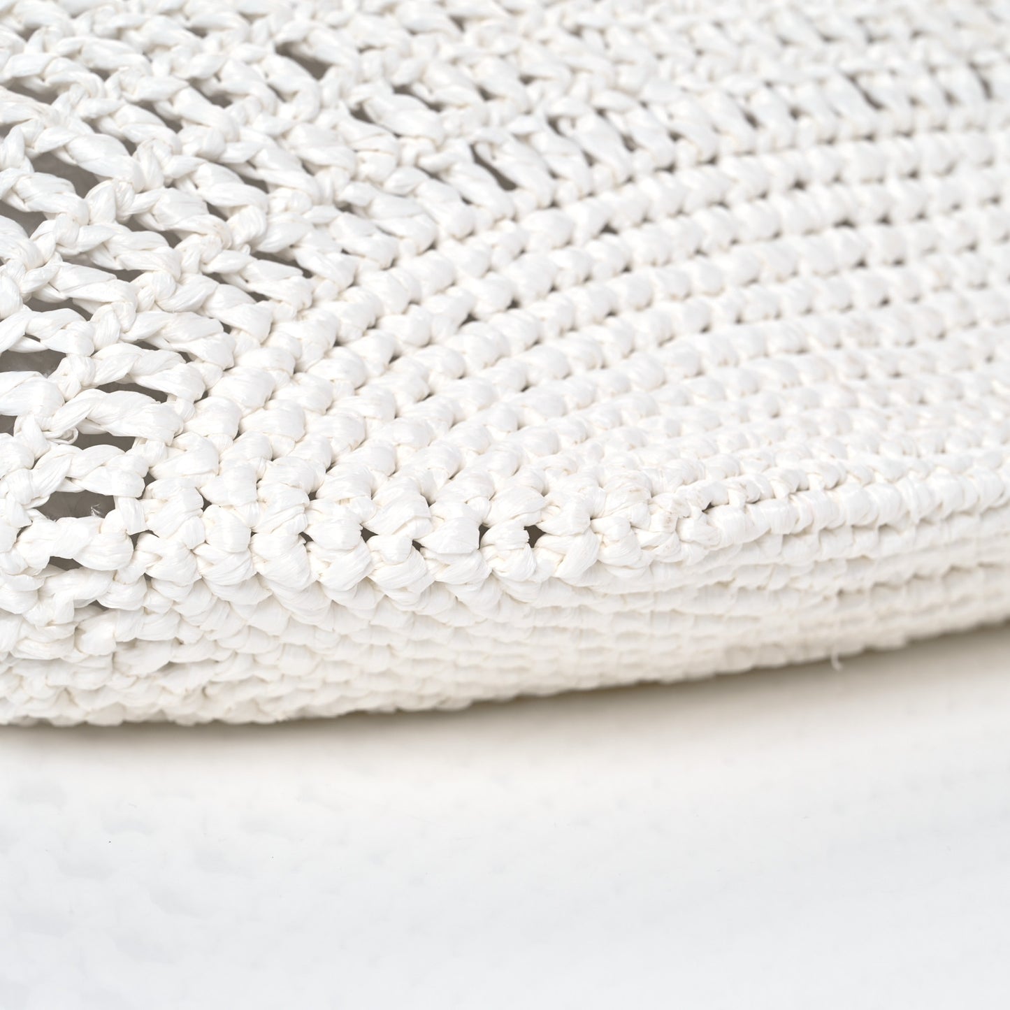 Yarn Raffia Effect Crochet Logo Embroidered Shopping Tote Bag White
