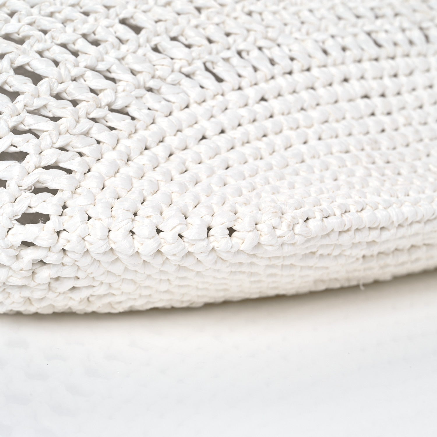 Prada Yarn Raffia Effect Crochet Logo Embroidered Shopping Tote Bag White 8 of 10