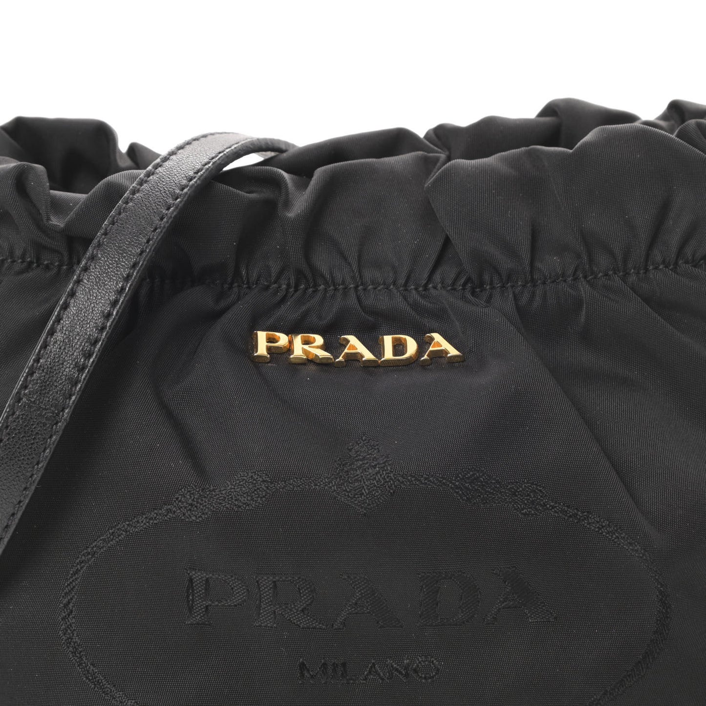 Tessuto Nylon Logo Mini Drawstring Bucket Bag Black