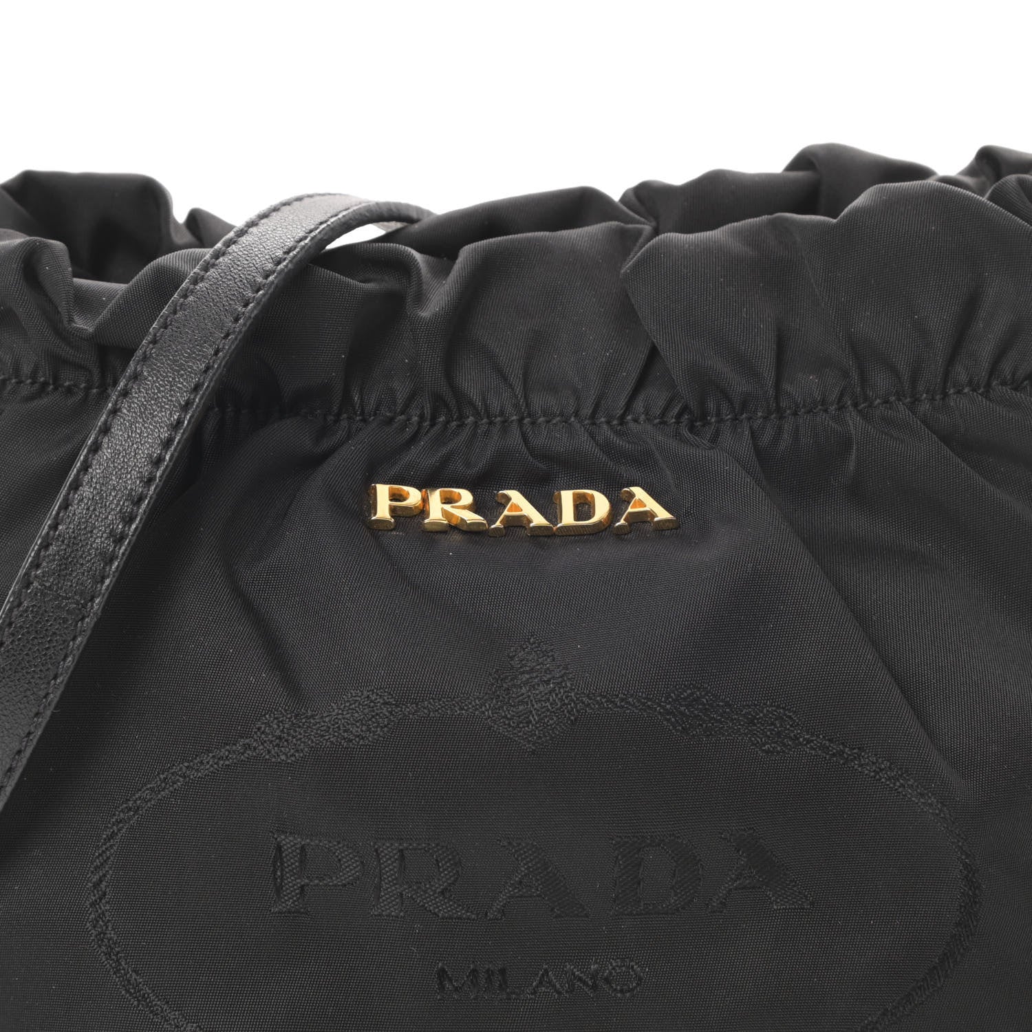 Prada Tessuto Nylon Logo Mini Drawstring Bucket Bag Black 9 of 12