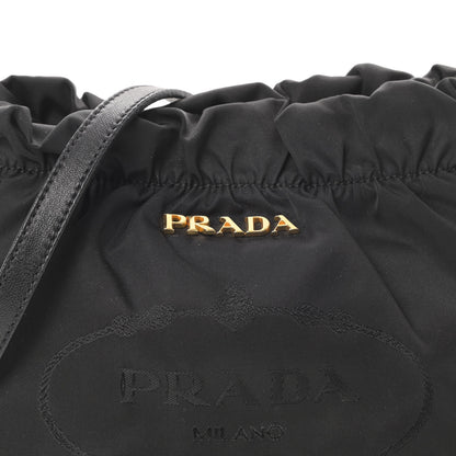 Prada Tessuto Nylon Logo Mini Drawstring Bucket Bag Black 9 of 12