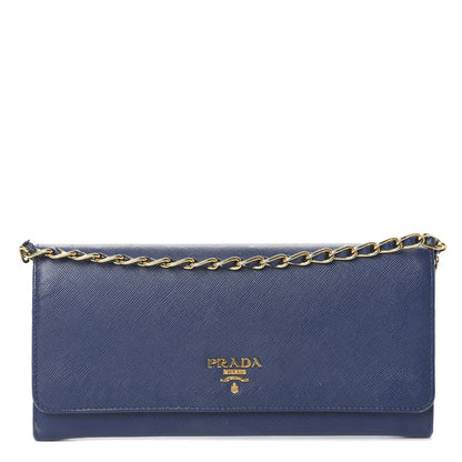 Prada Saffiano Metal Oro Chain Wallet Bleuette 1 of 9