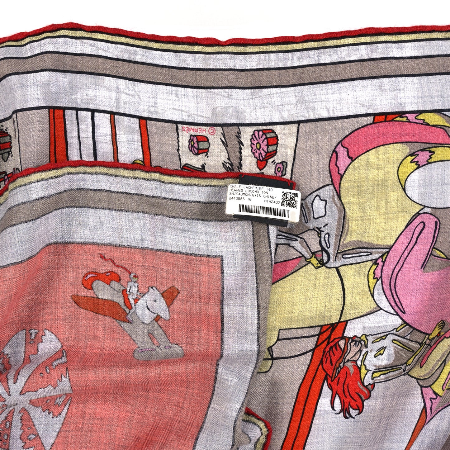 Cashmere Silk Locomotion Shawl 140 Saumon Gris Chine