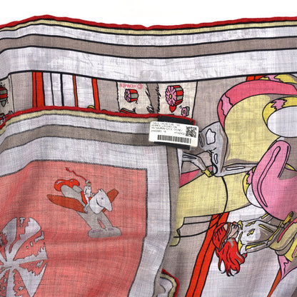 Hermes Cashmere Silk Locomotion Shawl 140 Saumon Gris Chine 3 of 3