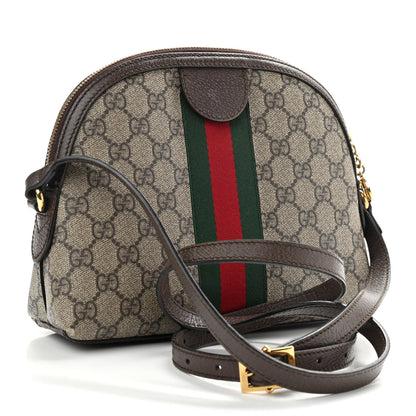 Gucci GG Supreme Monogram Textured Dollar Calfskin Web Small Ophidia Dome Shoulder Bag Beige Ebony New Acero 3 of 14