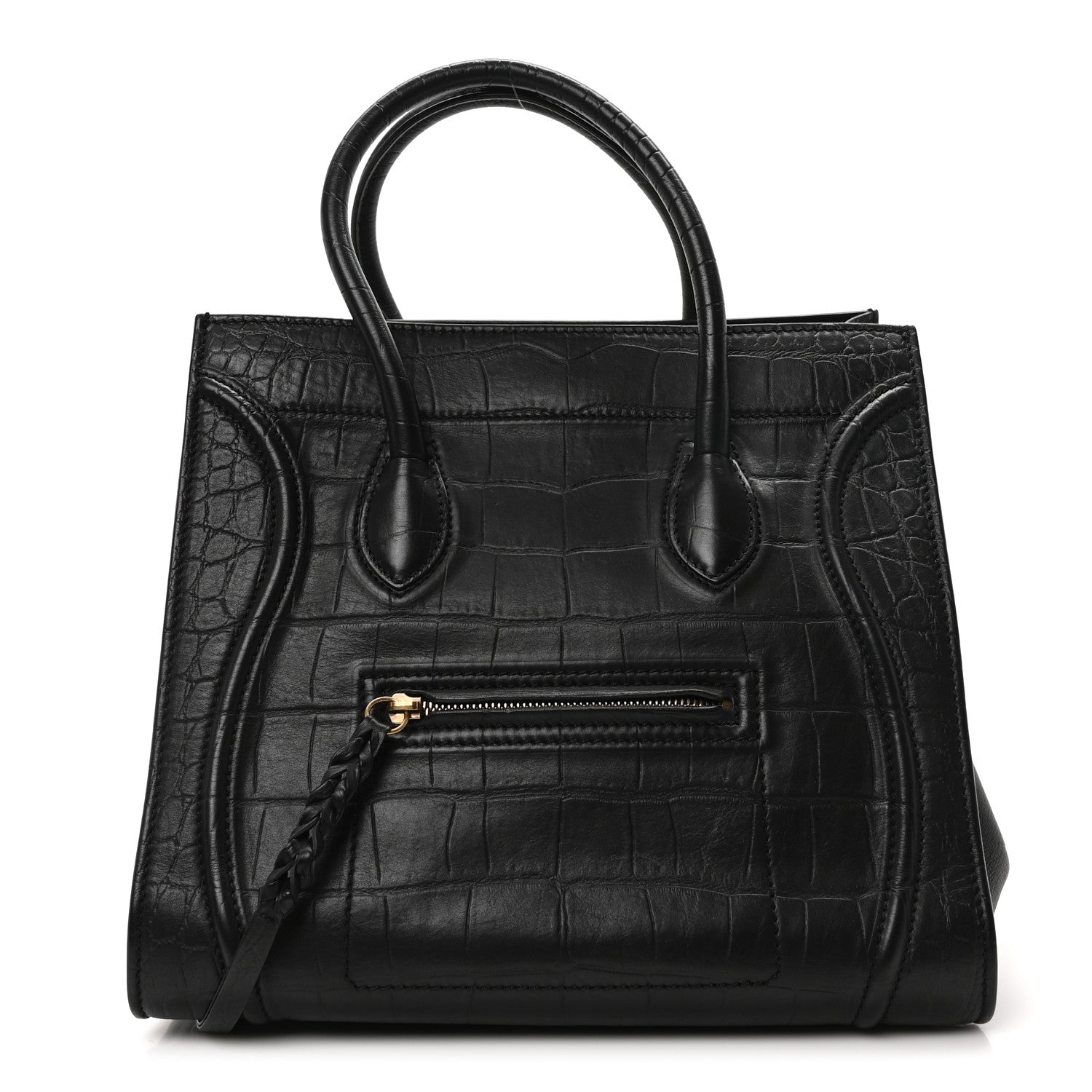 Celine Crocodile Embossed Calfskin Medium Phantom Luggage Black 1 of 9