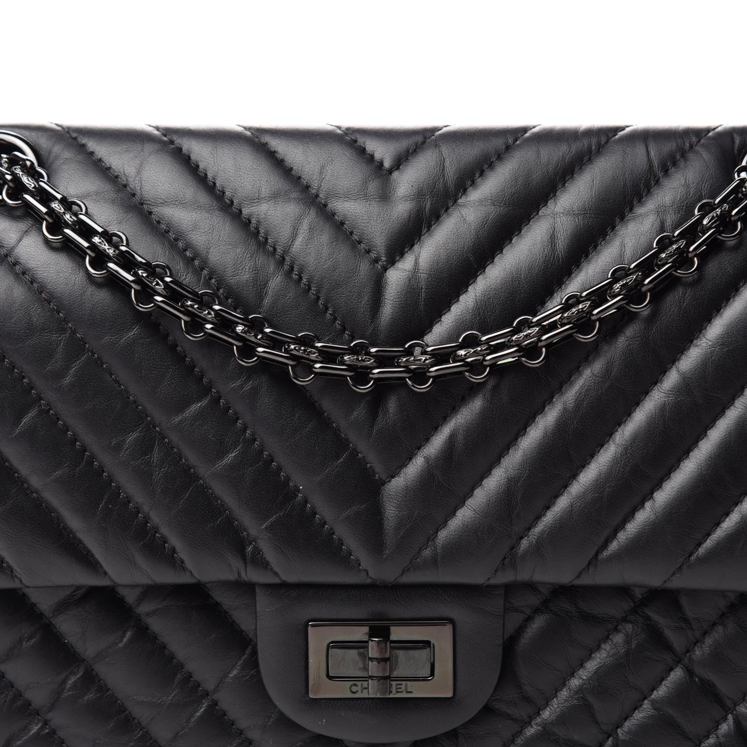 Chanel Aged Calfskin Chevron Quilted 2.55 Reissue 225 Flap So Black 14 of 15