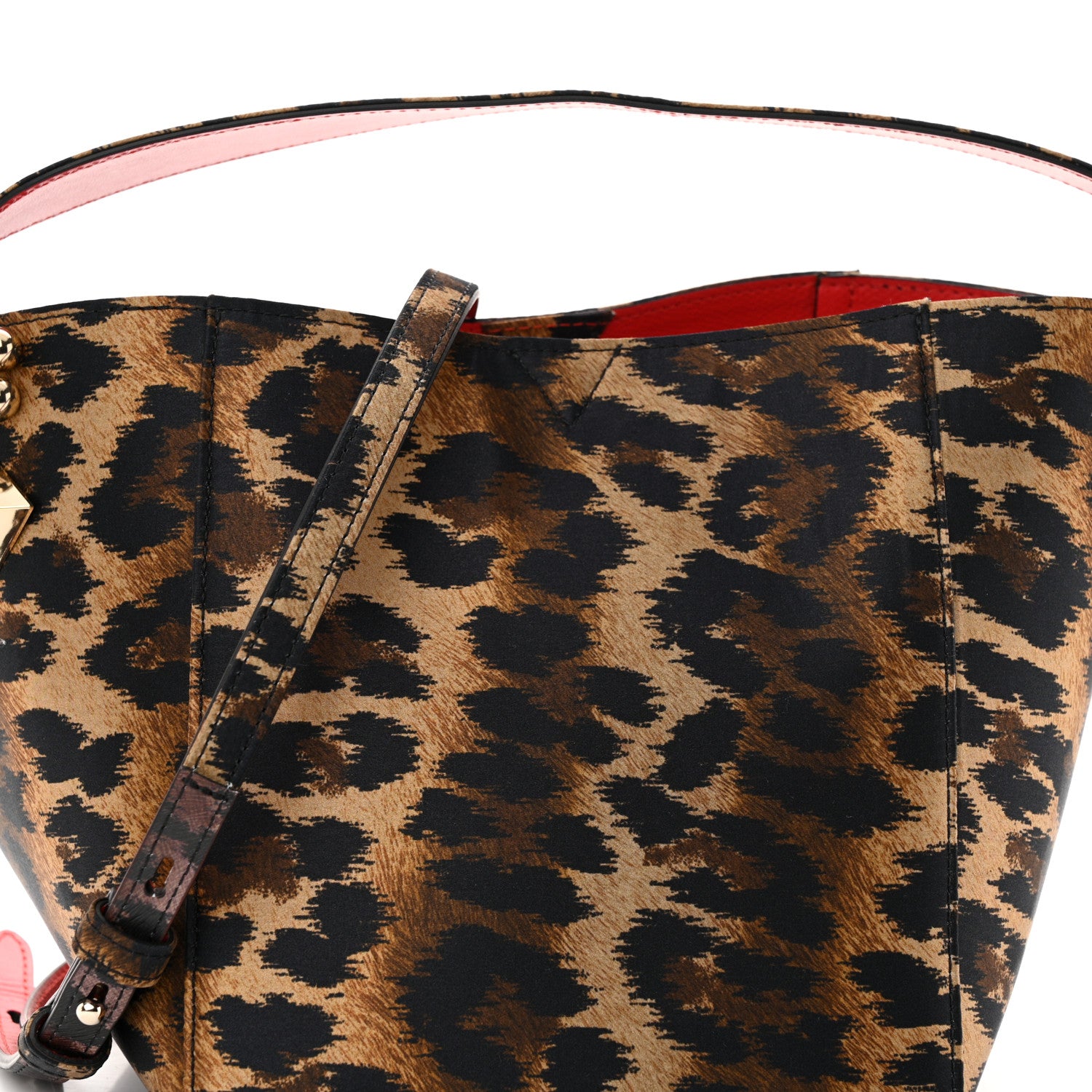 Christian Louboutin Crepe Satin Leopard Print Empire Spike Studded Mini Cabachic Bucket Bag Brown 8 of 10