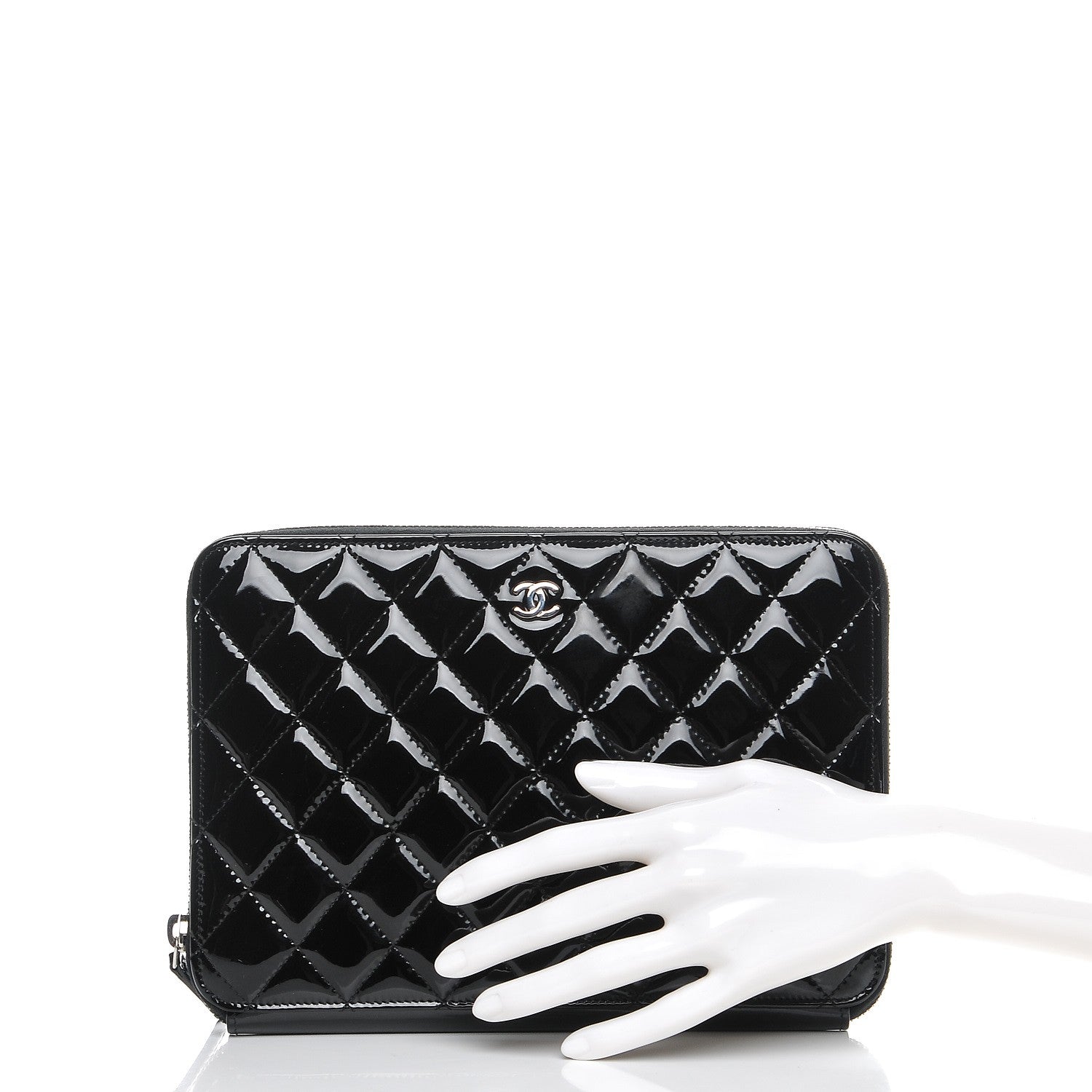Chanel Patent Calfskin Quilted Zipped Clutch Black 2 of 8