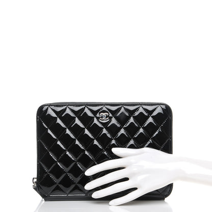 Chanel Patent Calfskin Quilted Zipped Clutch Black 2 of 8