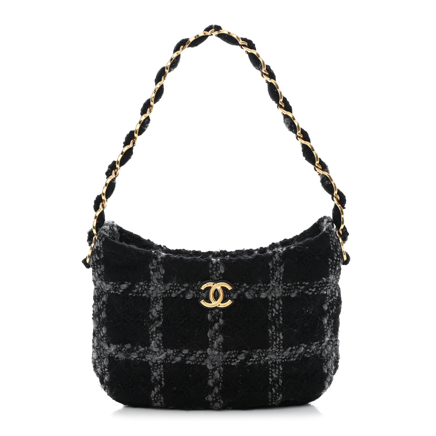 Chanel Cashmere Tweed Quilted CC Links Hobo Black Grey 1 of 12