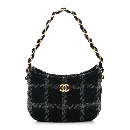 Chanel Cashmere Tweed Quilted CC Links Hobo Black Grey 1 of 12