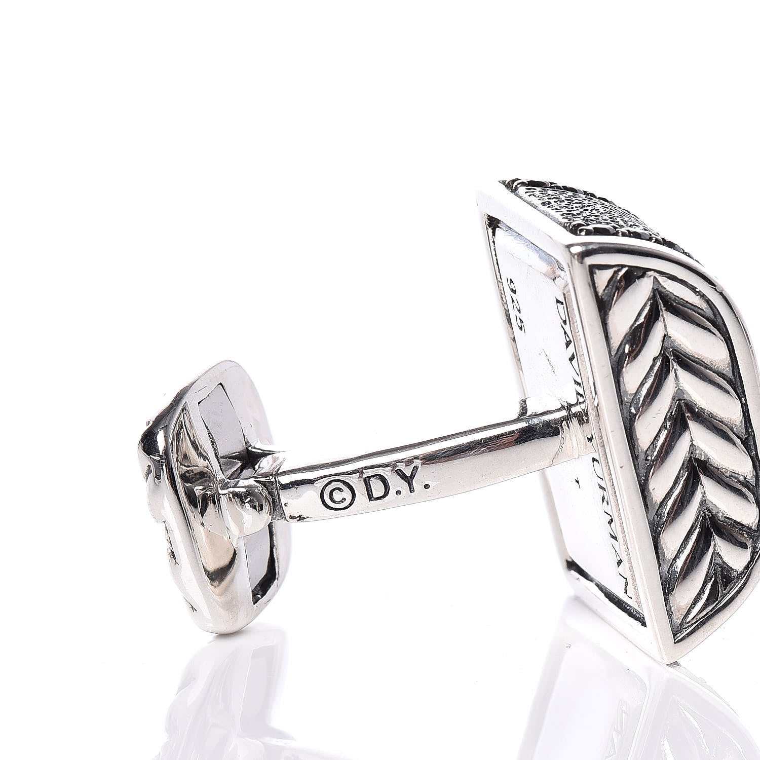 David Yurman Sterling Silver Black Diamond Chevron Cufflinks 5 of 6