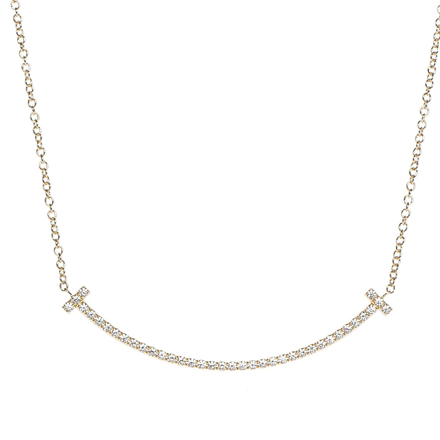 18K Yellow Gold Diamond Small T Smile Pendant Necklace