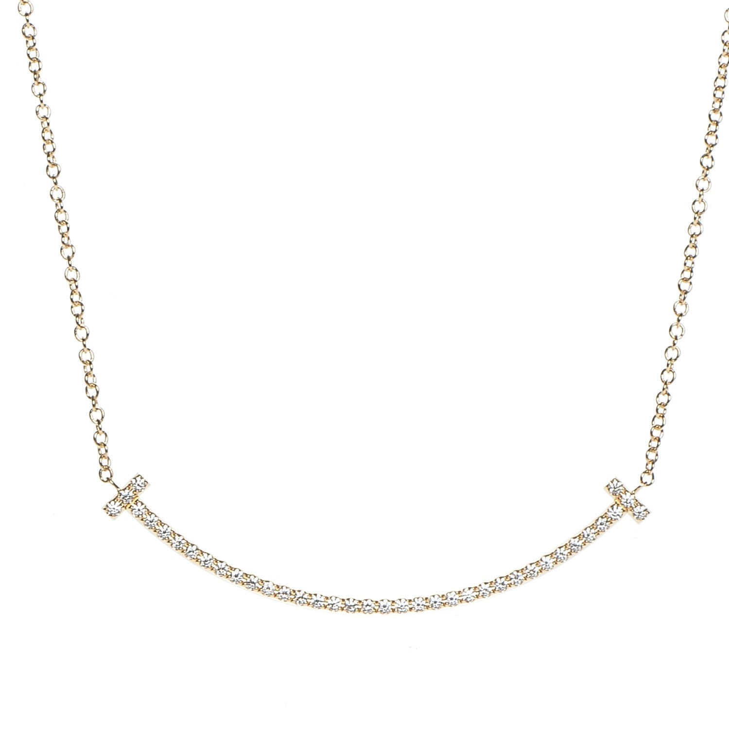 Tiffany 18K Yellow Gold Diamond Small T Smile Pendant Necklace 3 of 5