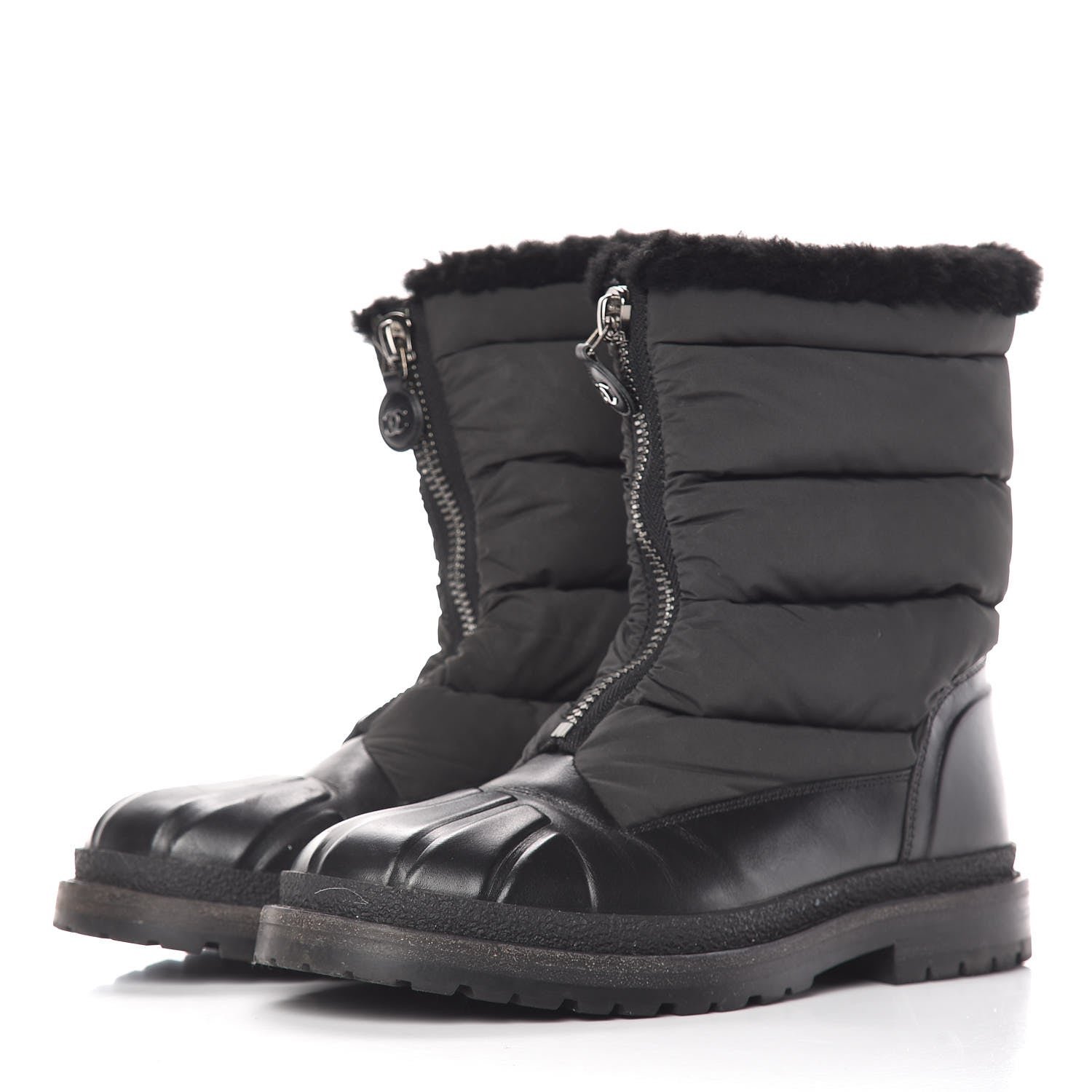 Chanel Calfskin Nylon Shearling Short Boots 7 Black 3 of 6