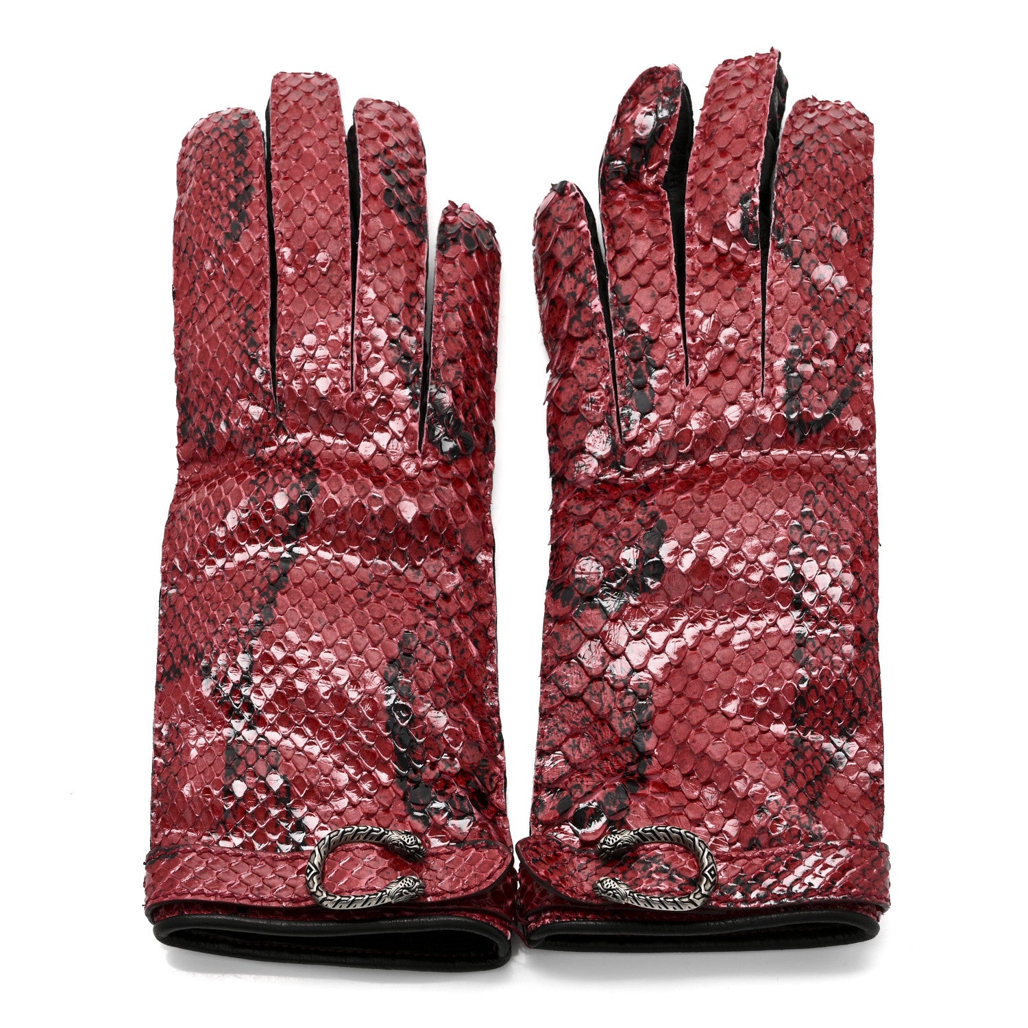 Gucci Snakeskin Lambskin Dionysus Gloves 6.5 Red 1793410
