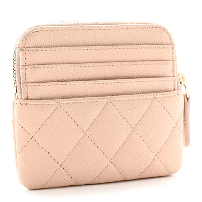 Chanel Caviar Quilted Zip Card Holder Wallet Light Beige 3 of 12
