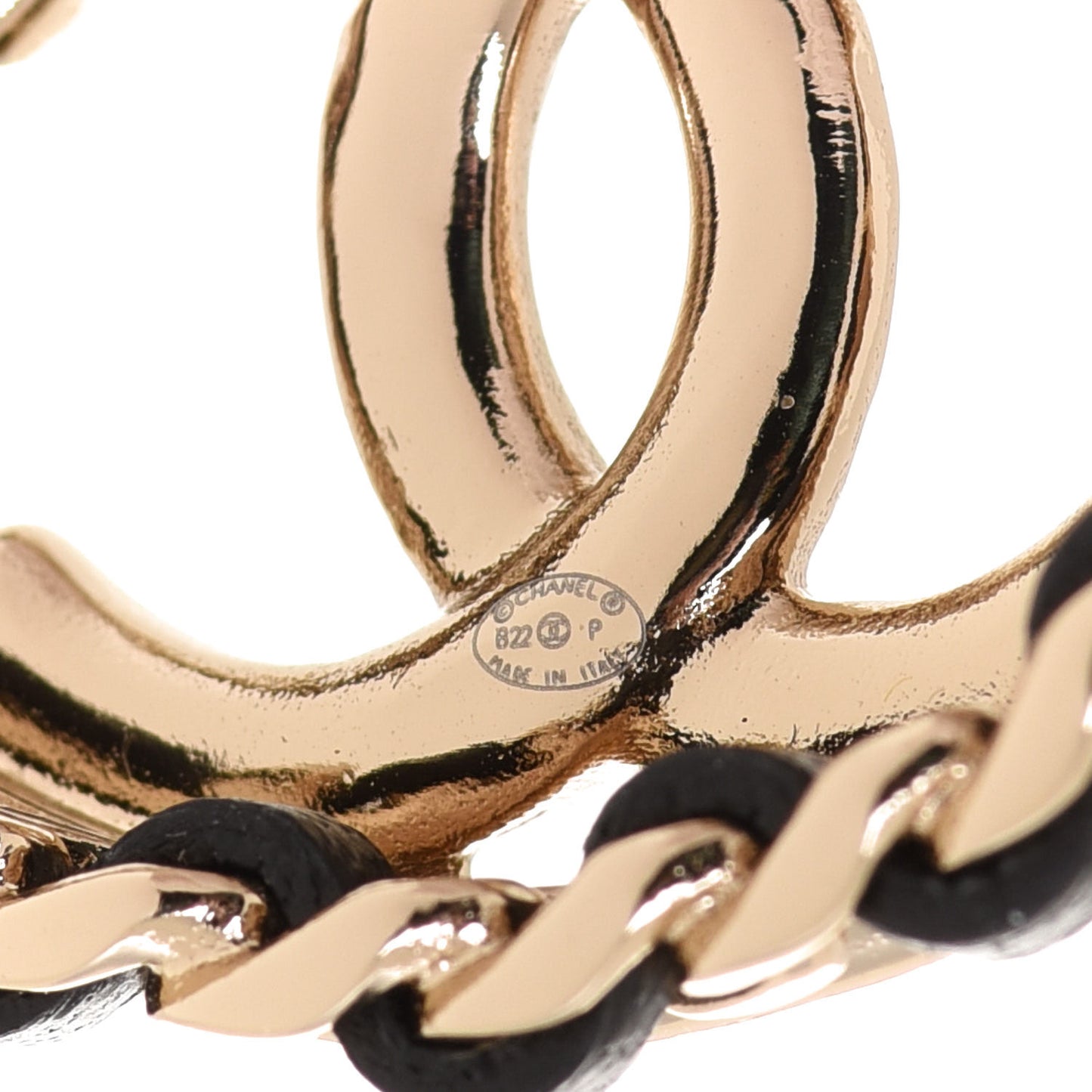 Lambskin CC Chain Hoop Earrings Black Gold