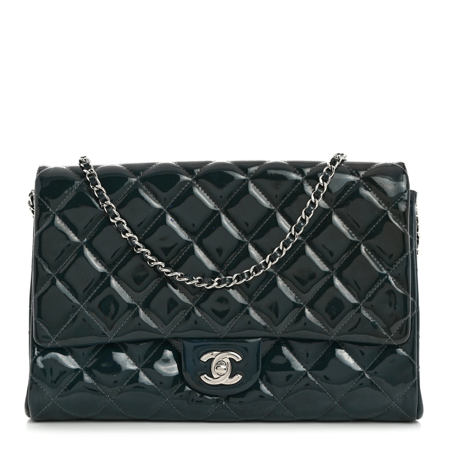 Chanel Patent Quilted Clutch with Chain Flap Blue 1 of 9