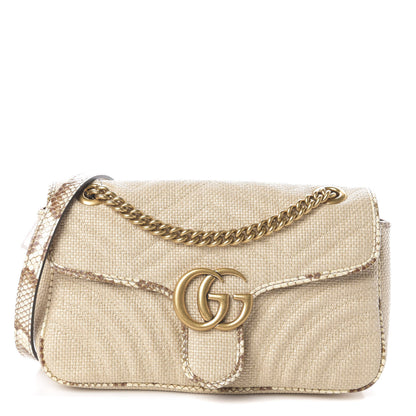 Gucci Raffia Elaphe Matelasse Small GG Marmont Shoulder Bag Natural Cream Brown 1 of 9