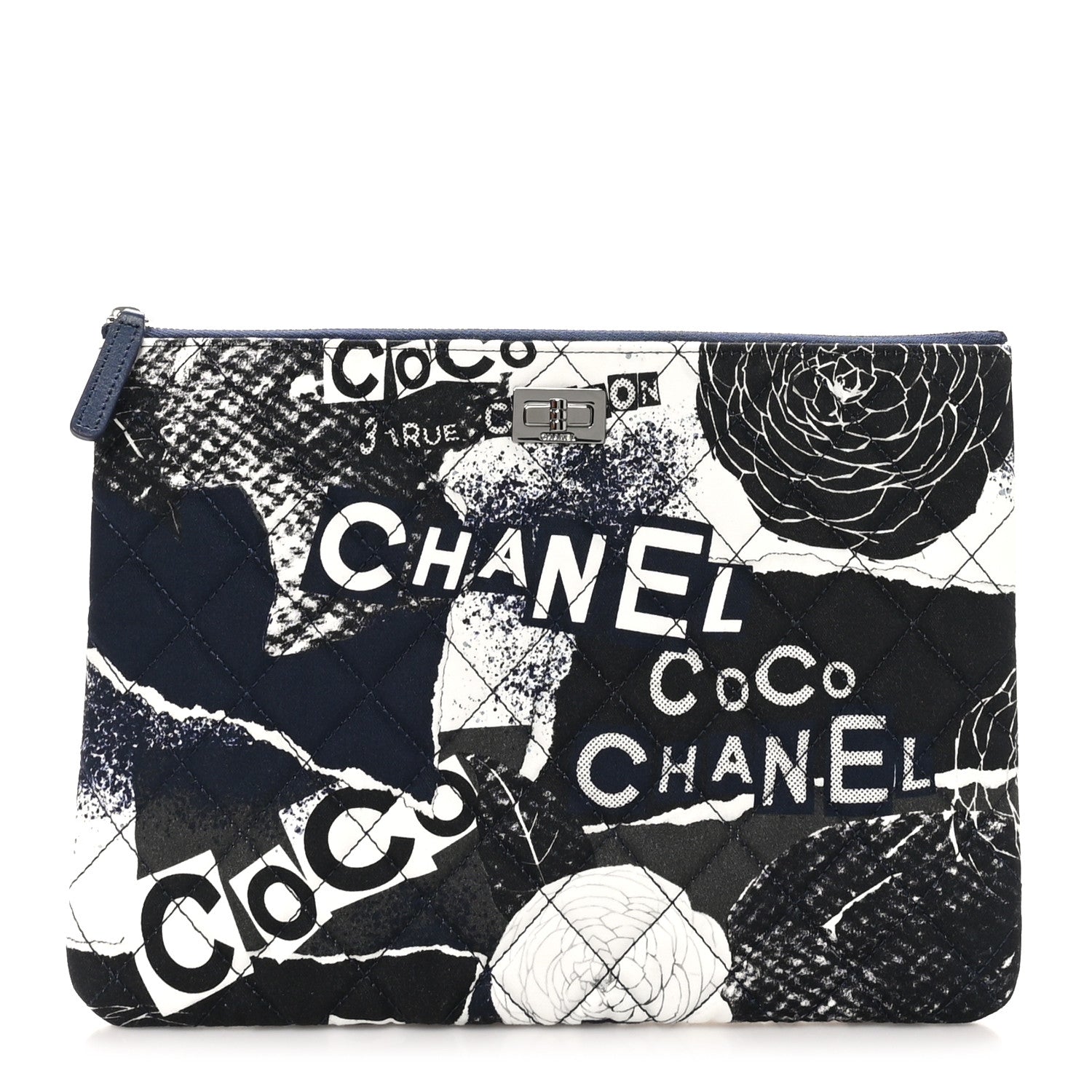 Chanel Jersey Quilted Graffiti Large Reissue Cosmetic Case Black White 1 of 8