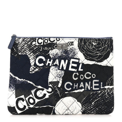 Chanel Jersey Quilted Graffiti Large Reissue Cosmetic Case Black White 1 of 8