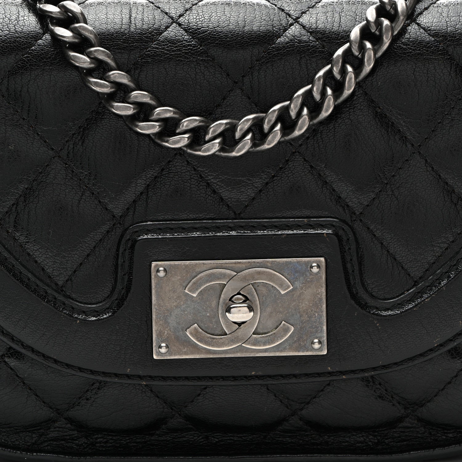 Chanel Shiny Goatskin Quilted Small Double Chained Messenger Flap Black 8 of 13