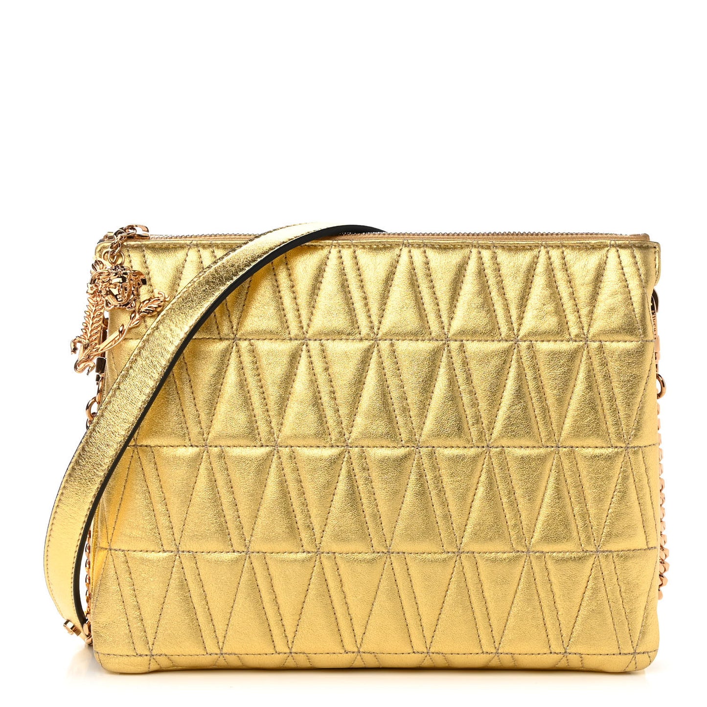 Metallic Lambskin Quilted Virtus Shoulder Bag Gold