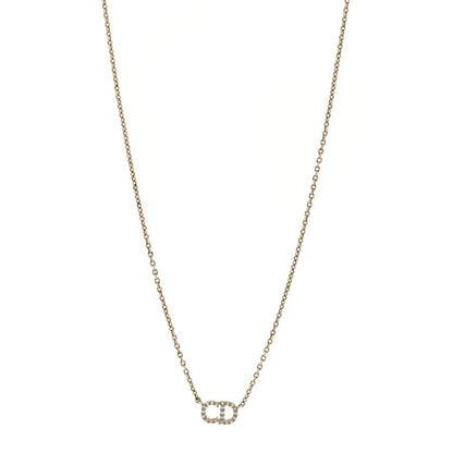 Christian Dior Metal Crystal CD Necklace Gold 1 of 4