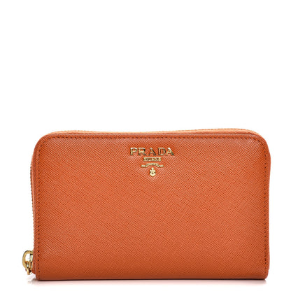 Prada Saffiano Metal Zip Around Wallet Papaya 1 of 16