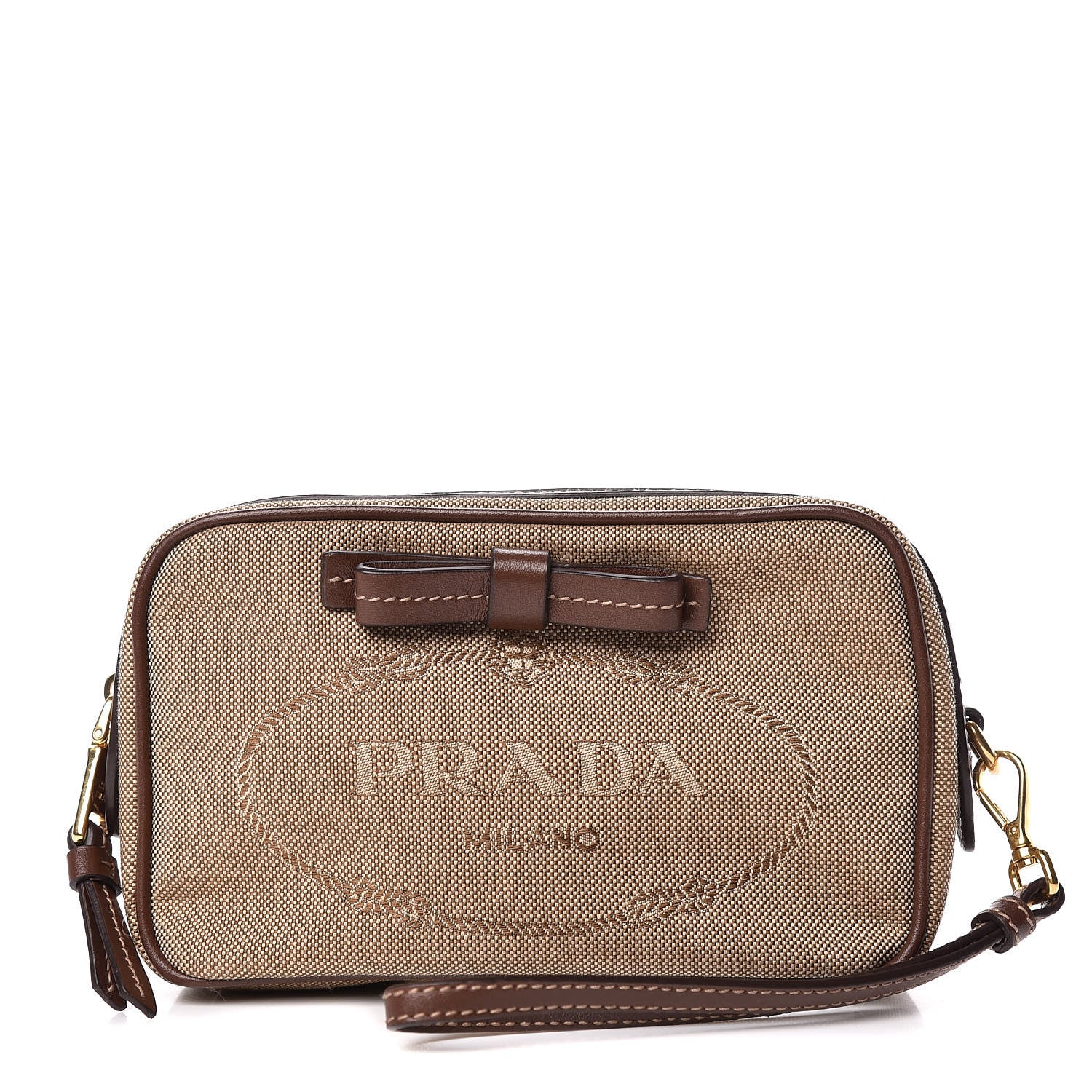 Prada Jacquard Logo Contenitore Wristlet Corda Bruciato 1 of 10