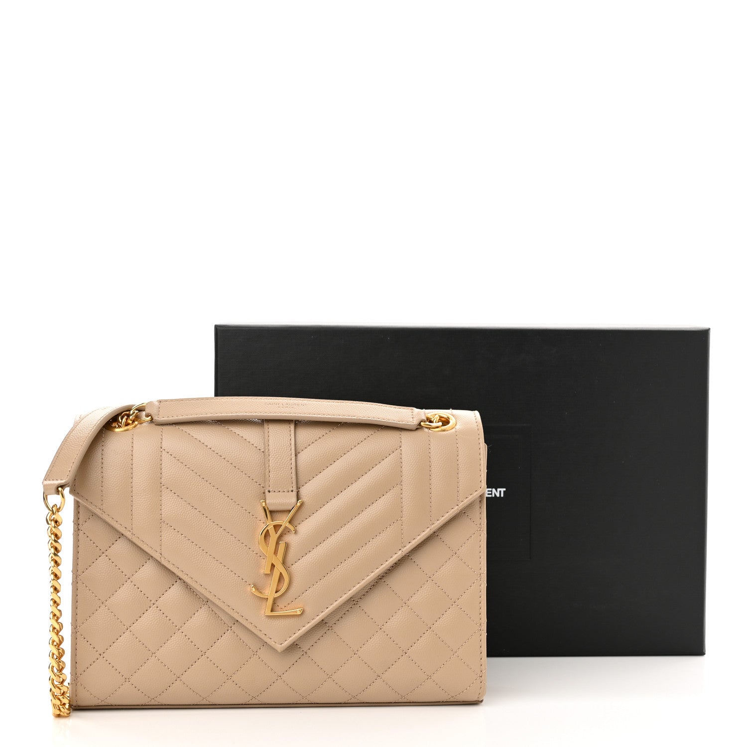 Saint Laurent Grain De Poudre Textured Mixed Matelasse Medium Triquilt Monogram Satchel Dark Beige 11 of 11