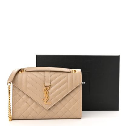 Saint Laurent Grain De Poudre Textured Mixed Matelasse Medium Triquilt Monogram Satchel Dark Beige 11 of 11