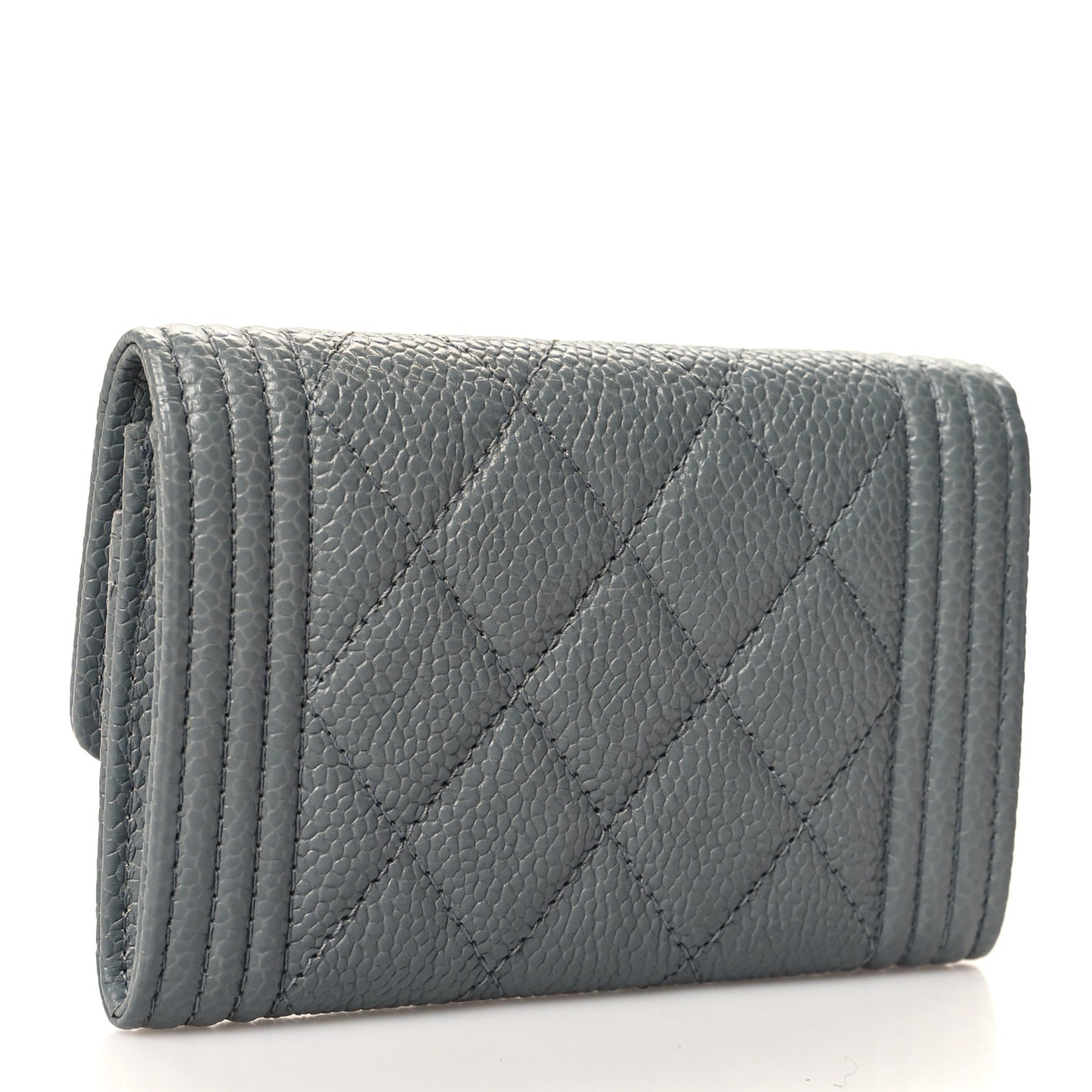 Caviar Quilted Boy Flap Card Holder Grey