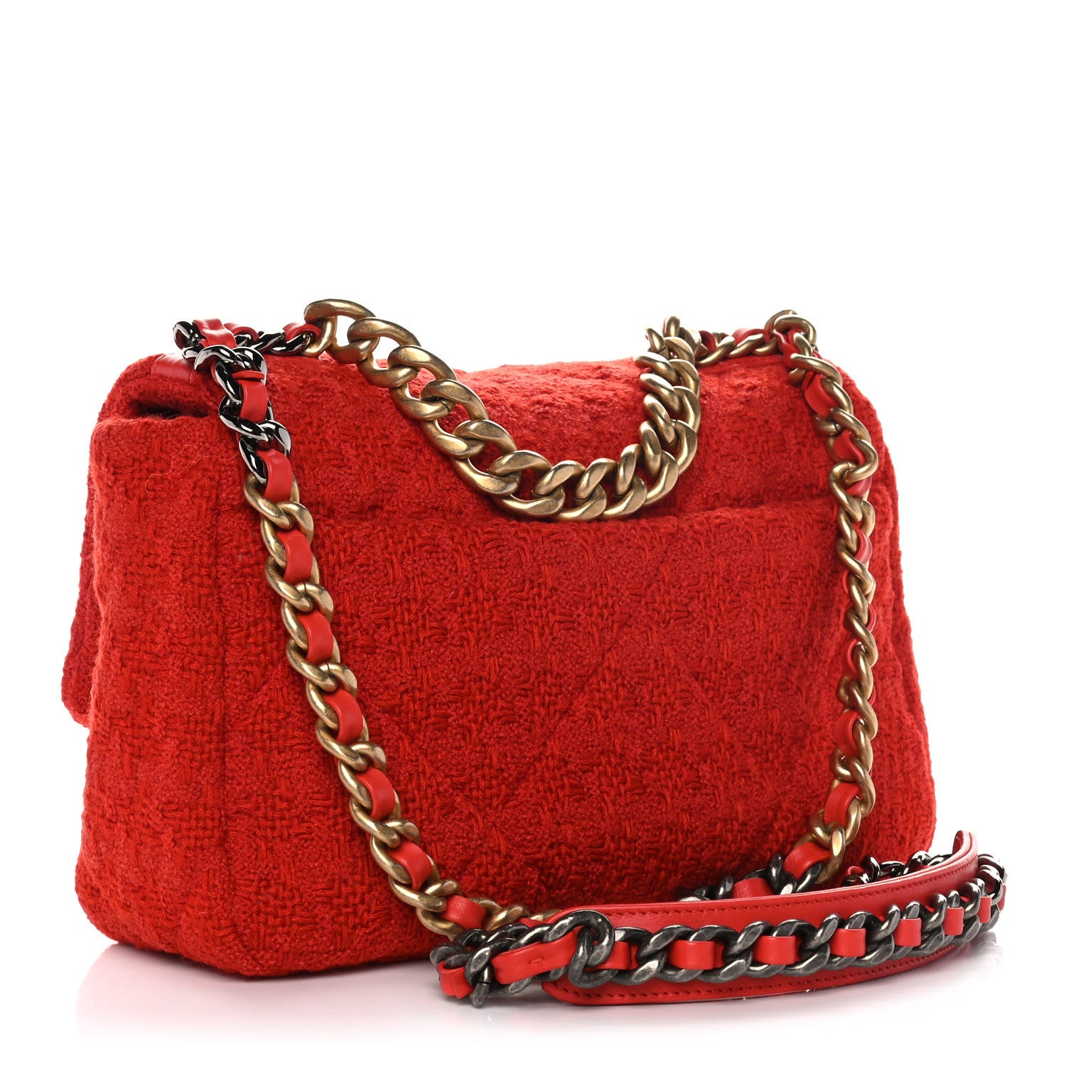 Chanel Tweed Quilted Medium Chanel 19 Flap Red 3 of 12