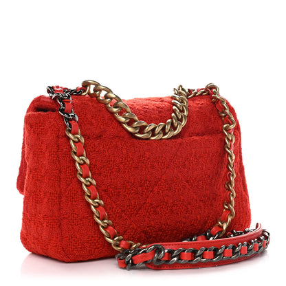 Chanel Tweed Quilted Medium Chanel 19 Flap Red 3 of 12